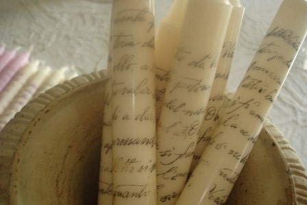 Hand Stamped Ivory Candles Italian Sentiment Set 2