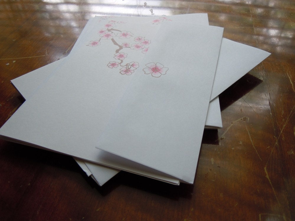 Set of 10 Japanese Cherry Blossom Blank Cards