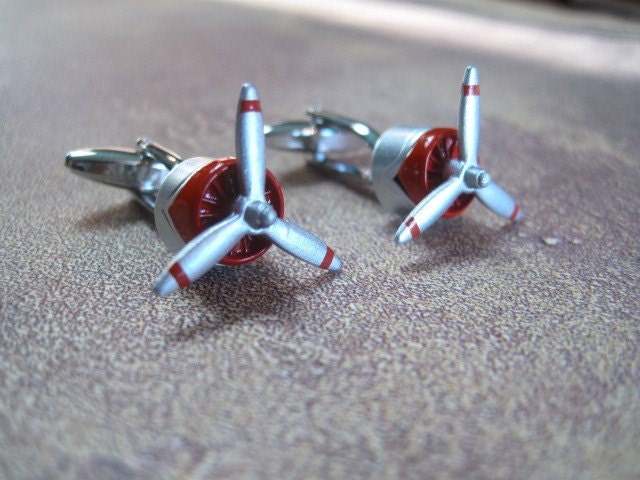 Airplane Propeller in Red Cuff Links