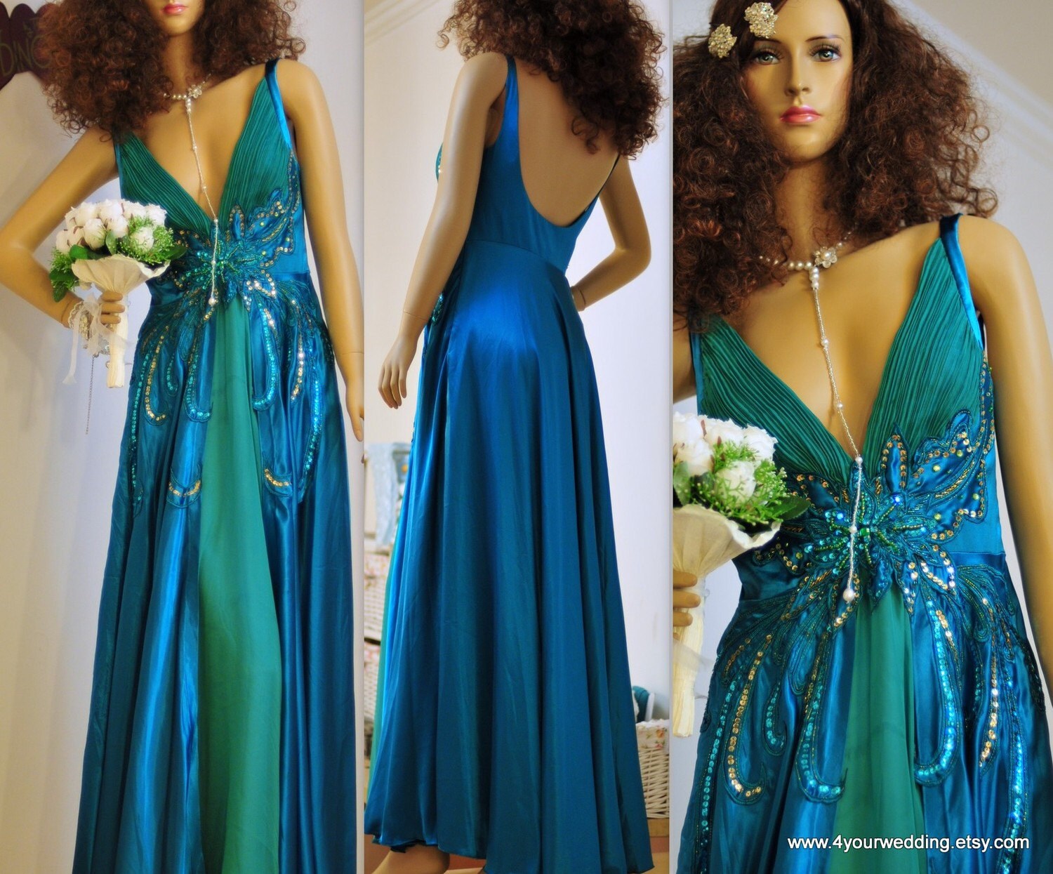 Prom Dress---Graduation Party---Formal Dress---Valentine---Sweet Heart---Peacock Green---Free shipping USA