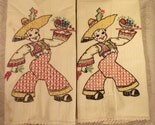 Vintage Kitchen Cloths with Hand Embroidery of Mexican Boy Dancers