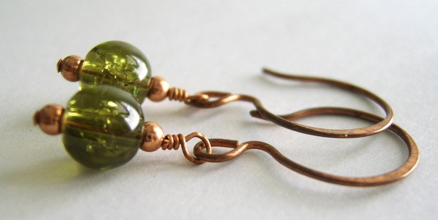 Devi Green Glass and Brass Dangle Earrings