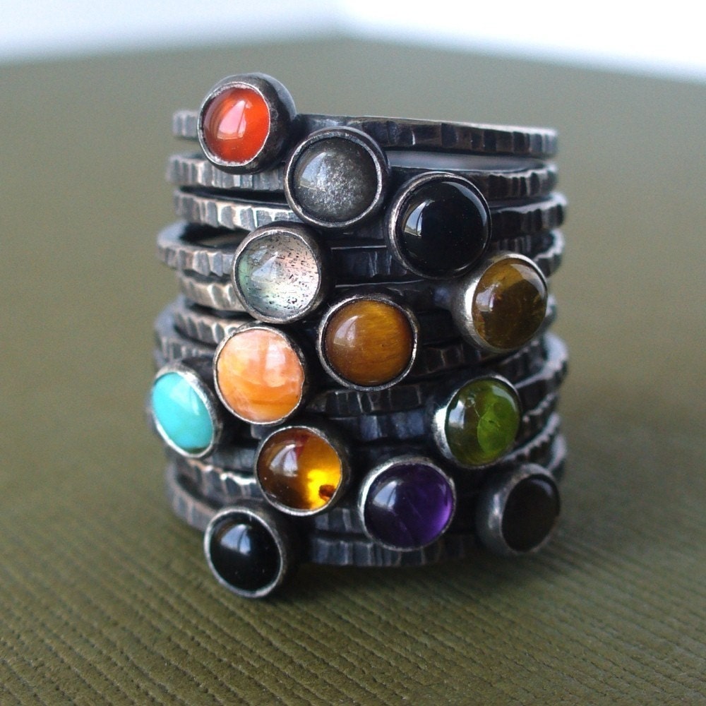 Pick 3 - Mother's Day Every Day - Tiny Stacking Rings - Sterling and fine silver - Your choice of birthstones or any stone