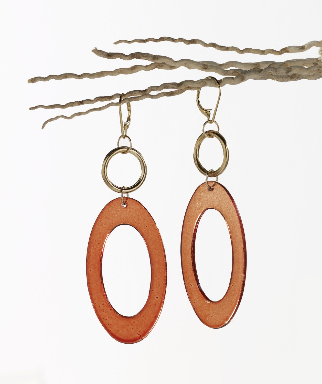 Large Bakelite amber oval earrings