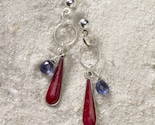 Vintage coral, iolite and sterling silver dangle earrings