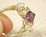 Amethyst Swarovski Crystal Gold Ring - Size 8