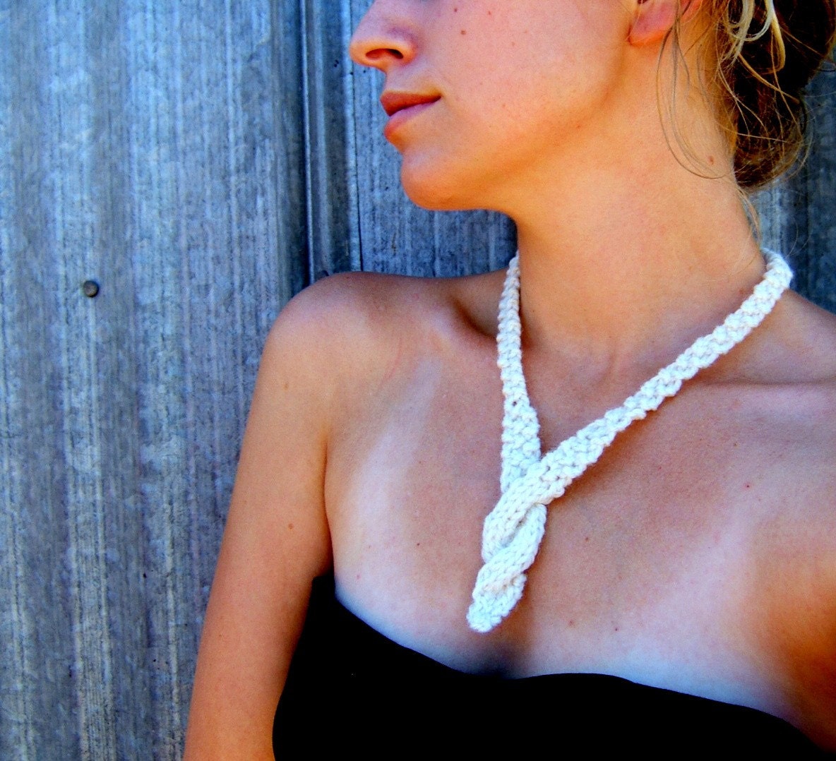 New Twist Necklace -- Handknit in Soft Ivory Wool