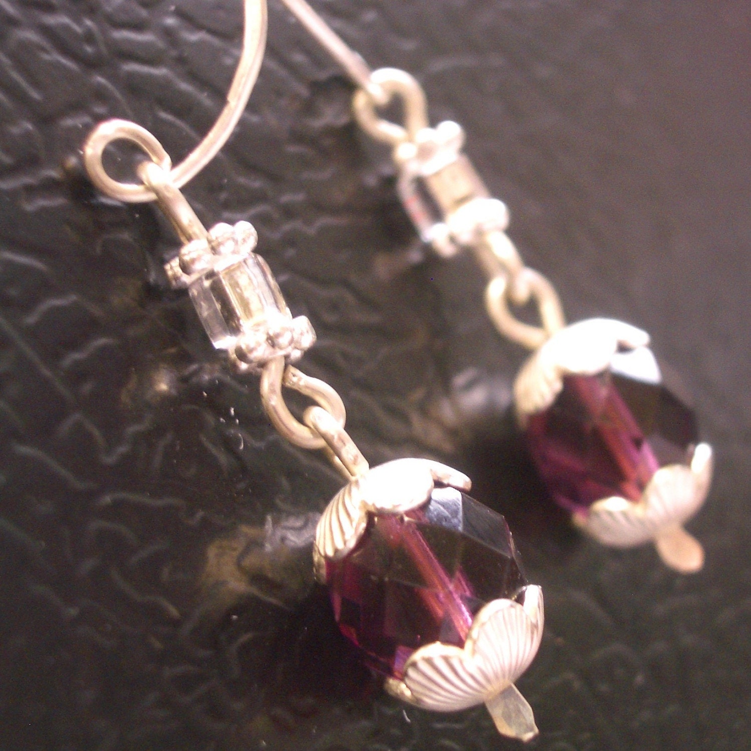 Sterling Silver Purple Czech Crystal Earrings