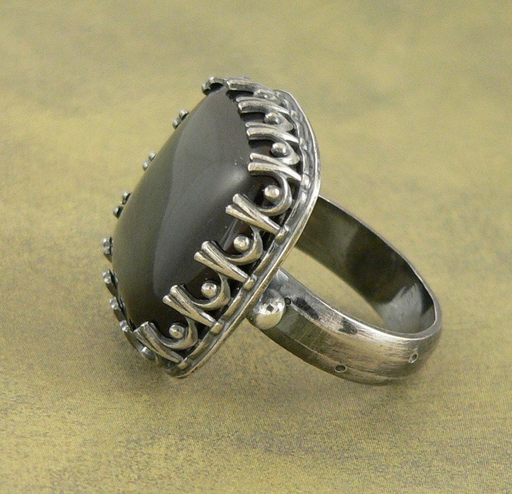 Empress Ring in rainbow obsidian and sterling silver