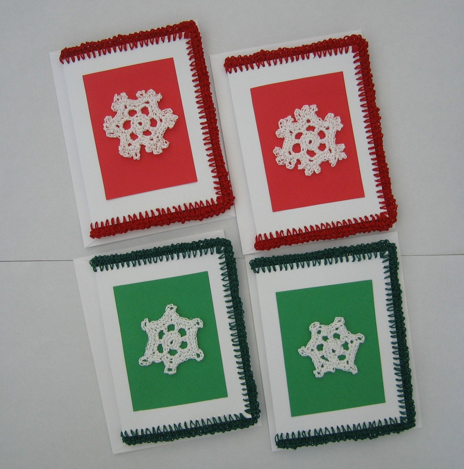 Old Style - New Look - Crocheted Snowflake Christmas Cards - Set of 4