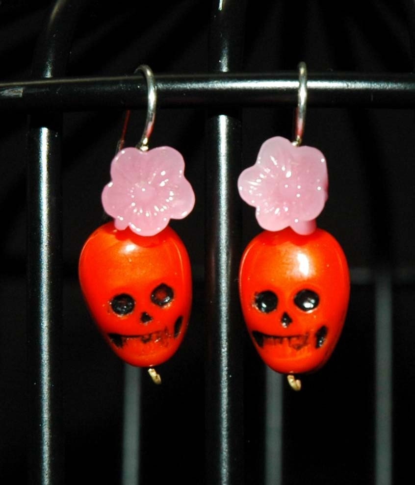 Orange and Pink Muerte Earrings