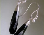 Presidential Inauguration...Elongated Jet Black Cubic Zirconia with Pearl Adorned Sterling Earrings