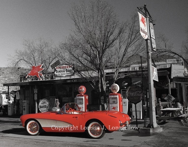 Red Corvette, Hackberry Route 66 Limited Edition, Signed, and Numbered Photograph