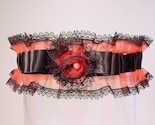 Oh so French  WEDDING or PROM GARTER Black and RED vintage lace