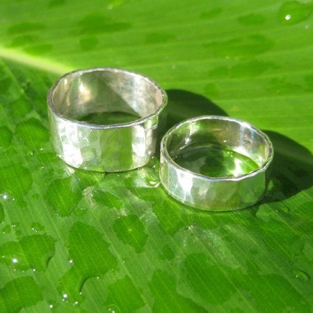 His and Hers Fine Silver Forged Rings
