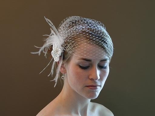 Cage-Cap Flapper Style Birdcage Veil with Satin Flower 