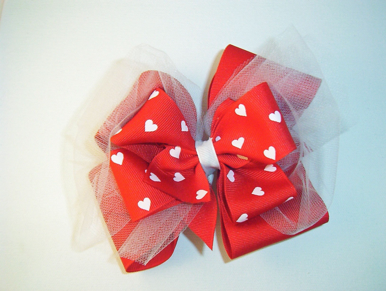 Traditional Valentine Show Bow Red with white hearts