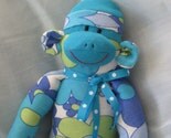 MONKEY SOCK DOLL. ADORABLE BRIGHT BLUE FLORAL PRINT MONKEY.  Cute, Bright, Colorful Blue Monkey Sock Doll in Cotton Lycra.  Very Soft.