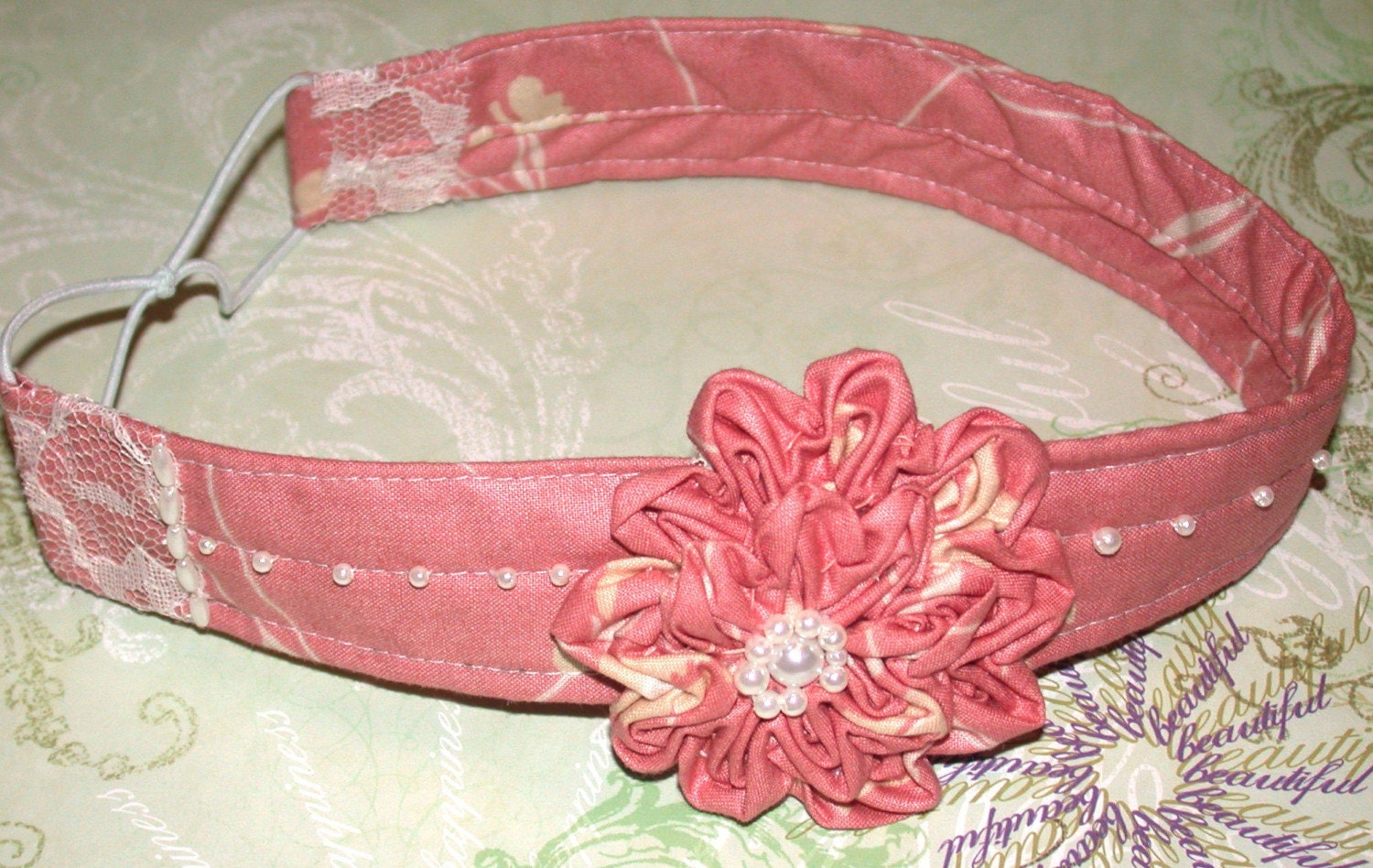 Rendezvous Peach Beaded Headband Vintage Fabric FREE Shipping