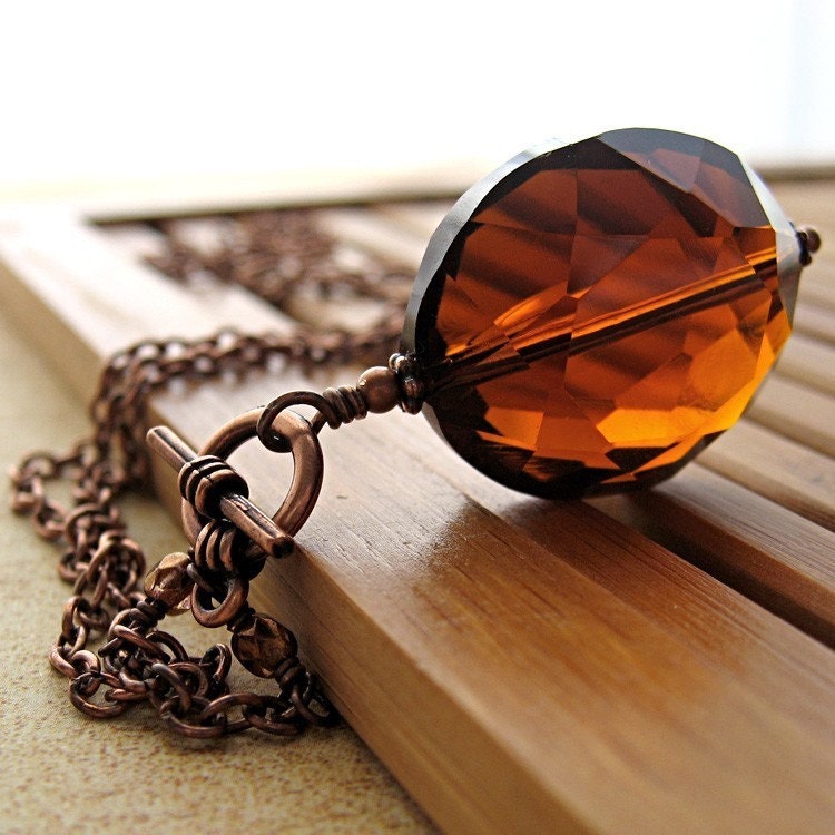 Cognac Deluxe - Glass Pendant Necklace with Antiqued Copper