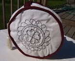 Circle Handbag with Blackwork Flower