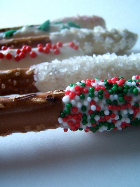 Vegan White Chocolate-Dipped Holiday Pretzel Rods