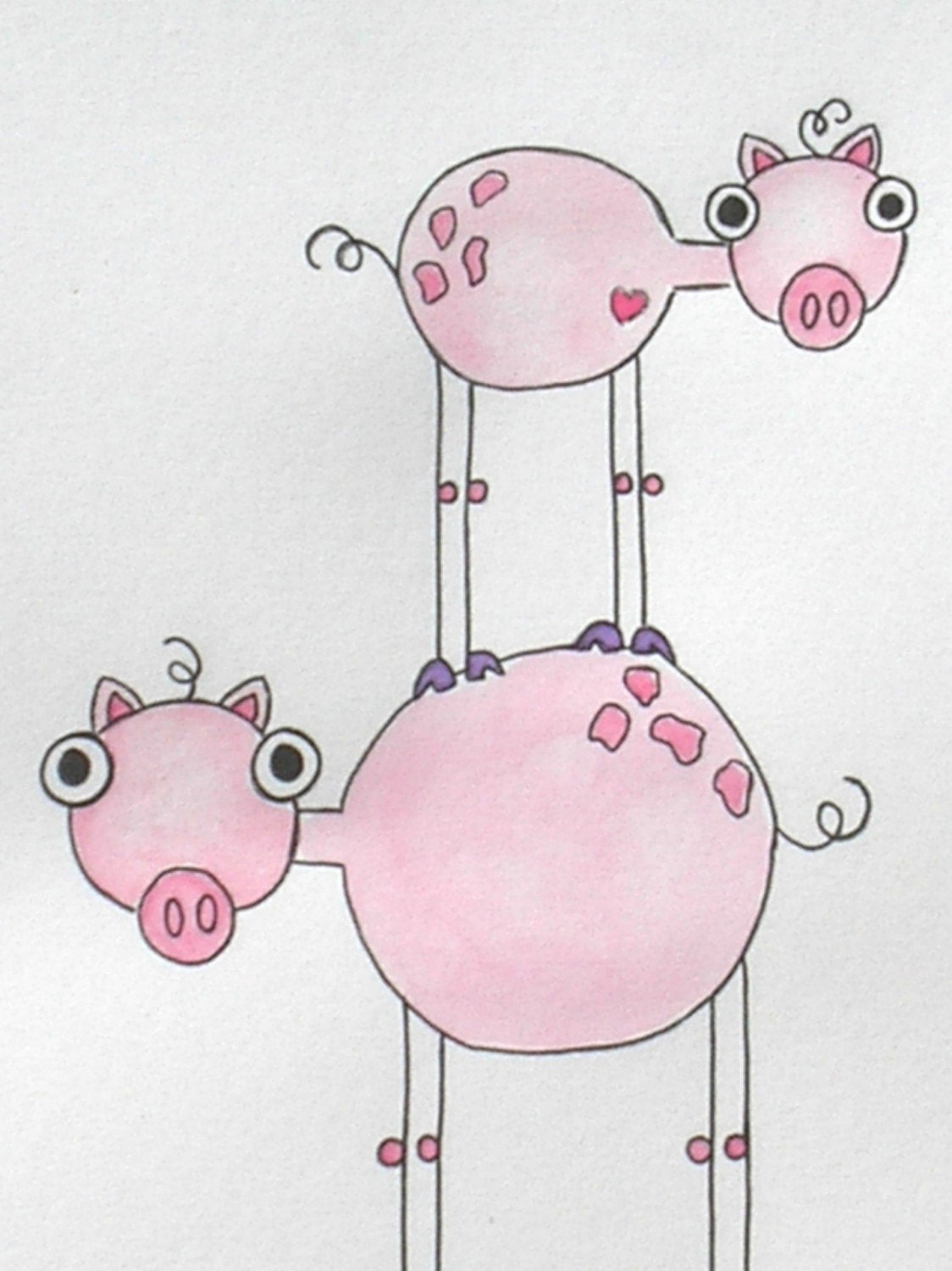 The LONG LEGGED series....Pig riding piggy back...great for a child's room or nursery...wall art print poster