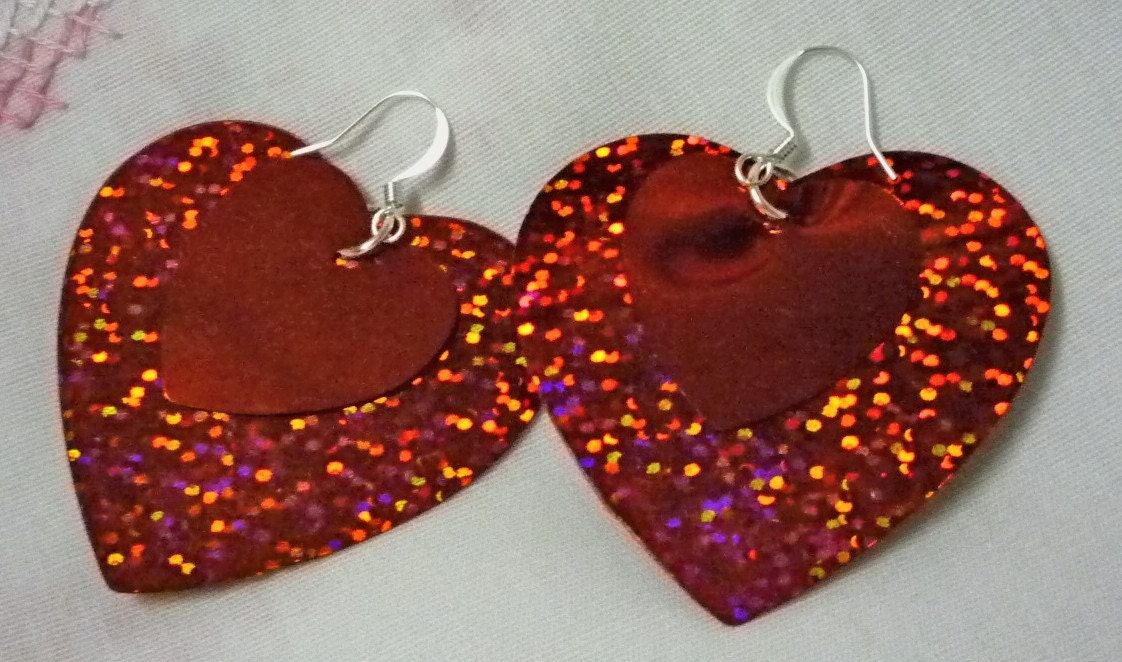 Sparkley Heart  Earrings  Handmade