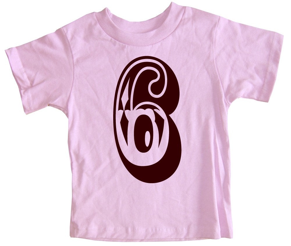 Sixth Birthday Number 6 Happy 6th Kids Light Pink Girl's T-Shirt in Size 6T