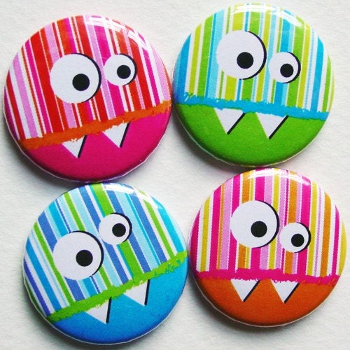 Candy stripe Monsters 1 inch button (set of 4)