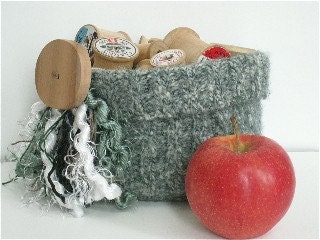 Green Tweed Felted Wool Basket/Bowl Eco Friendly