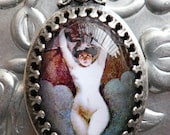 Victorian Art Nouveau Sexy Bat Girl Art Pendant Necklace w Chain..no shipping charge