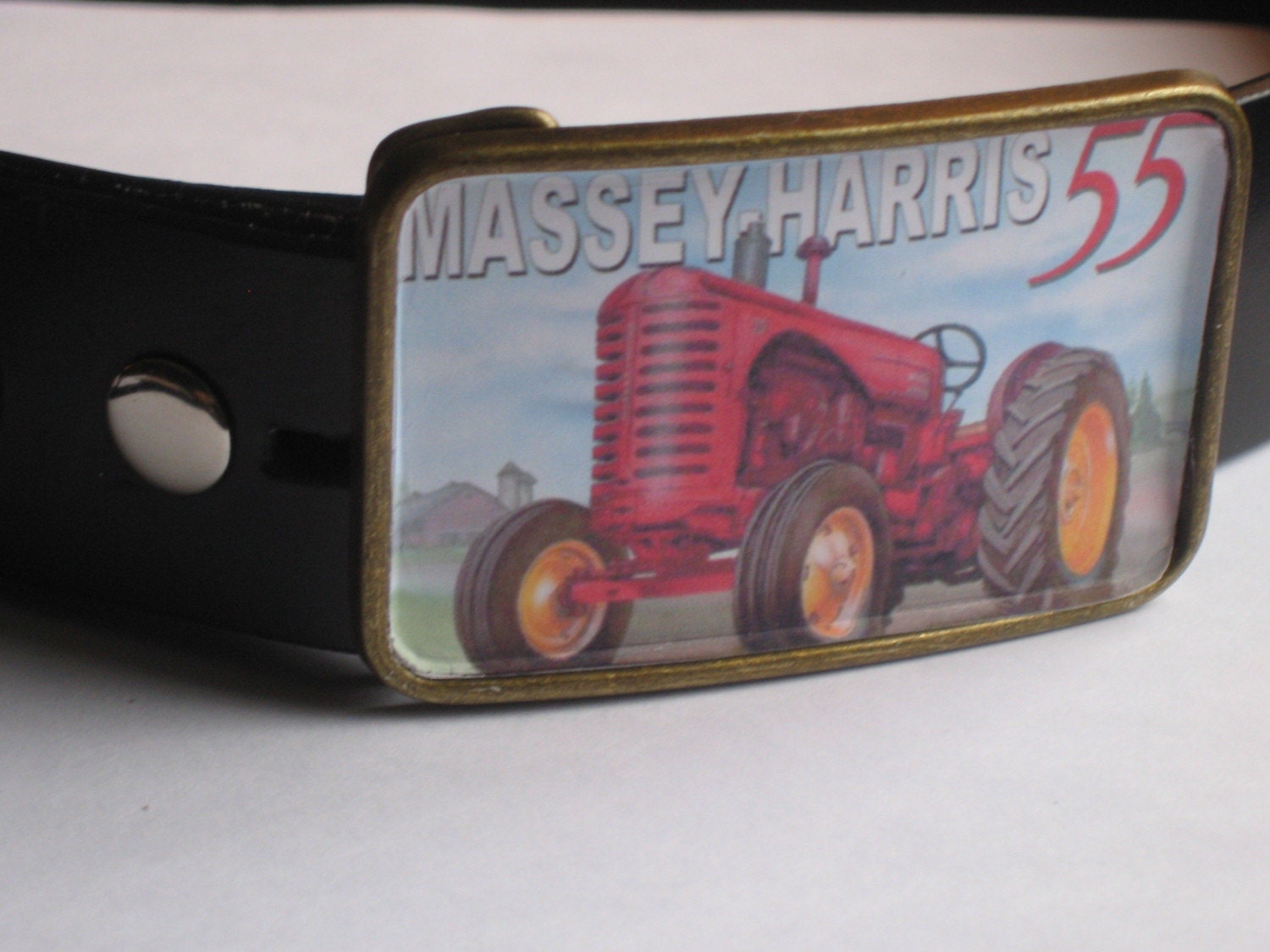 FREE SHIPPING Massey Harris 55 Vinatge Finish Belt Buckle by Jamie Riley Handamade cool travel gift BUCKLE WILL BE COMPLETED WITH GLASS RESIN ONCE ORDER IS FINAL GIFT WRAP INCLUDED  and FREE SHIPPING Tractor Farm