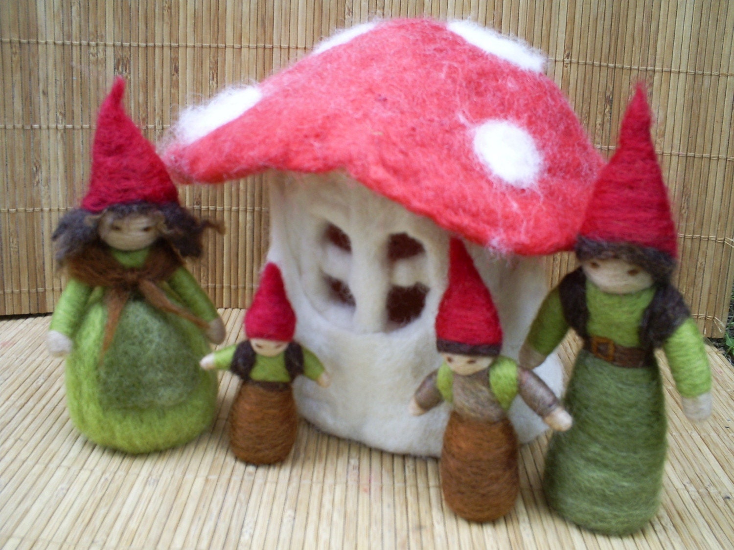 Family of Gnomes - Waldorf Style - Needle felted with New Zealand wool - Made to order in the colours of your choice