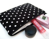 Slim Zipper Pouch in Black and White Polka Dots