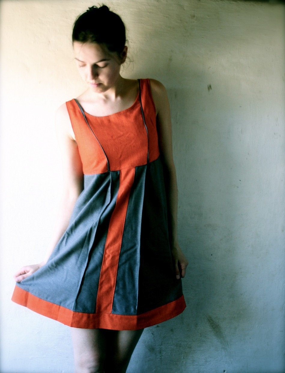 Panel dress in orange and grey