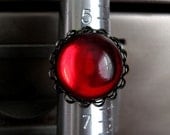 Blood Red Glass Adjustable Cocktail Ring - Passion
