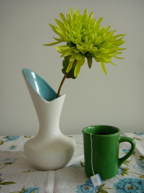 Aqua and white Haeger vase