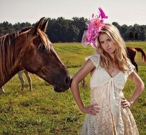 Kentucky Derby, Pink Vintage Hollywood Glamour, Fascinator with Birdcage veil, City-Rural Chic