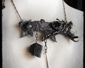 midnight air - salvage textile necklace with black tourmaline and antique buttons