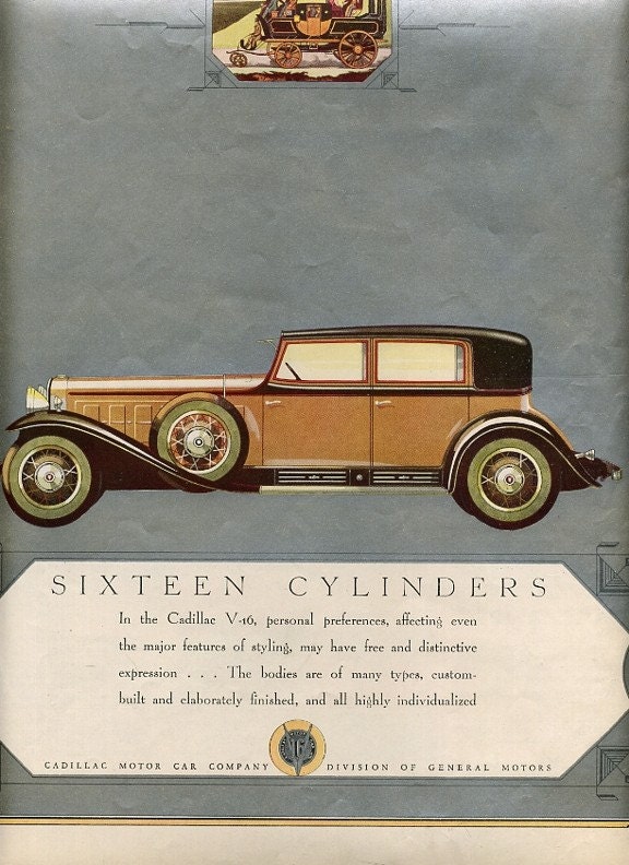1930 Sixteen Cylinders Cadillac Car V-16 Cadillac Motor Co. Magazine Ad