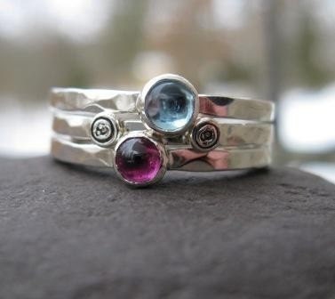 Mothers Stackers . sterling silver and birthstone stacking rings with personalized inscriptions . made to order in whole, half or quarter sizes