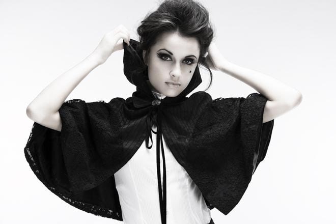 Super Haute Silk and Lace Black Hooded Capelet
