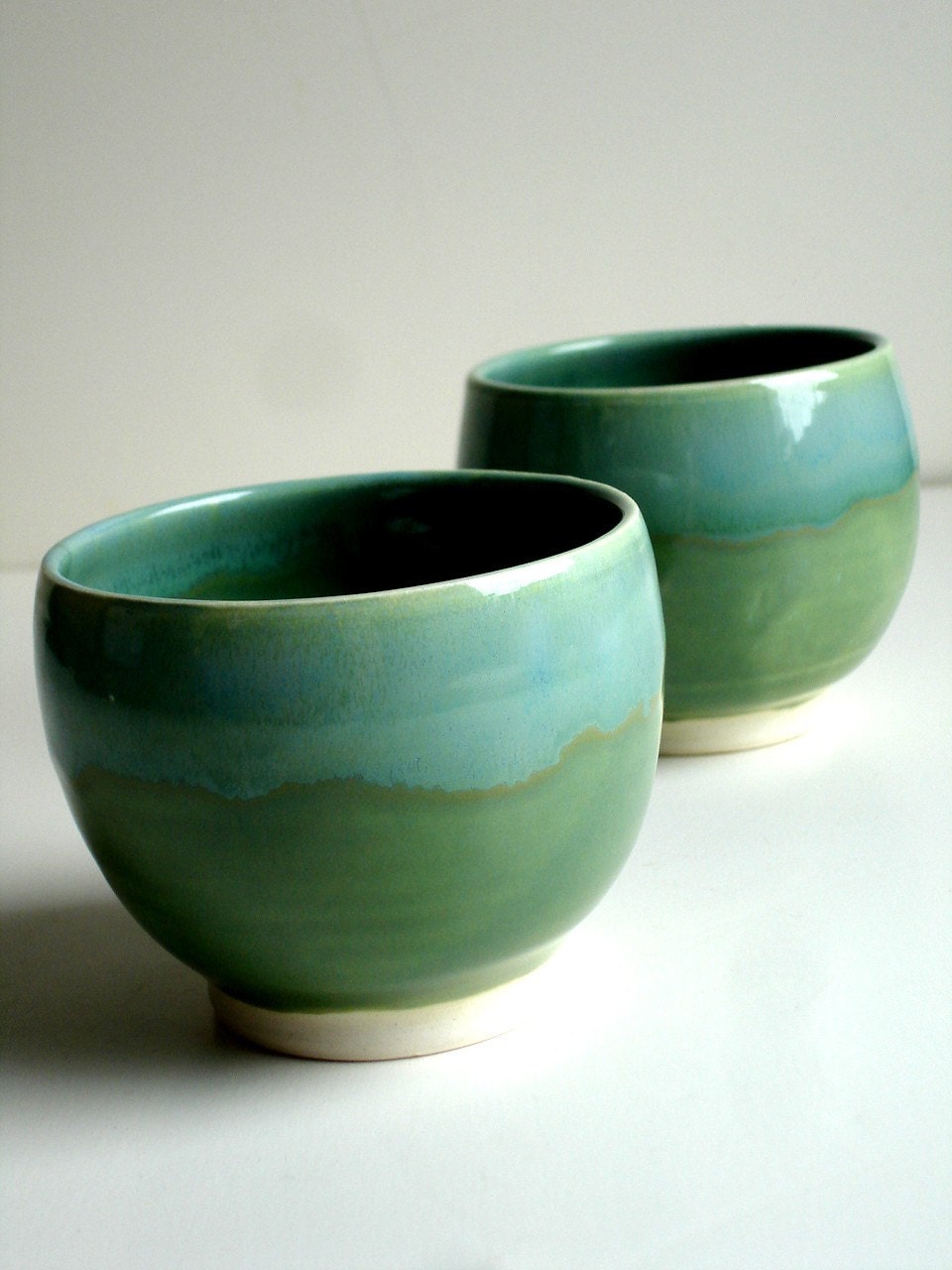 Set of Two Green Porcelain Cups