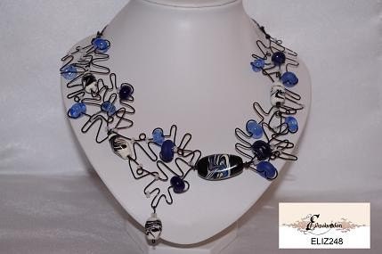 DANCING BLUE LAMPWORK BEAD AND WIRE NECKLACE