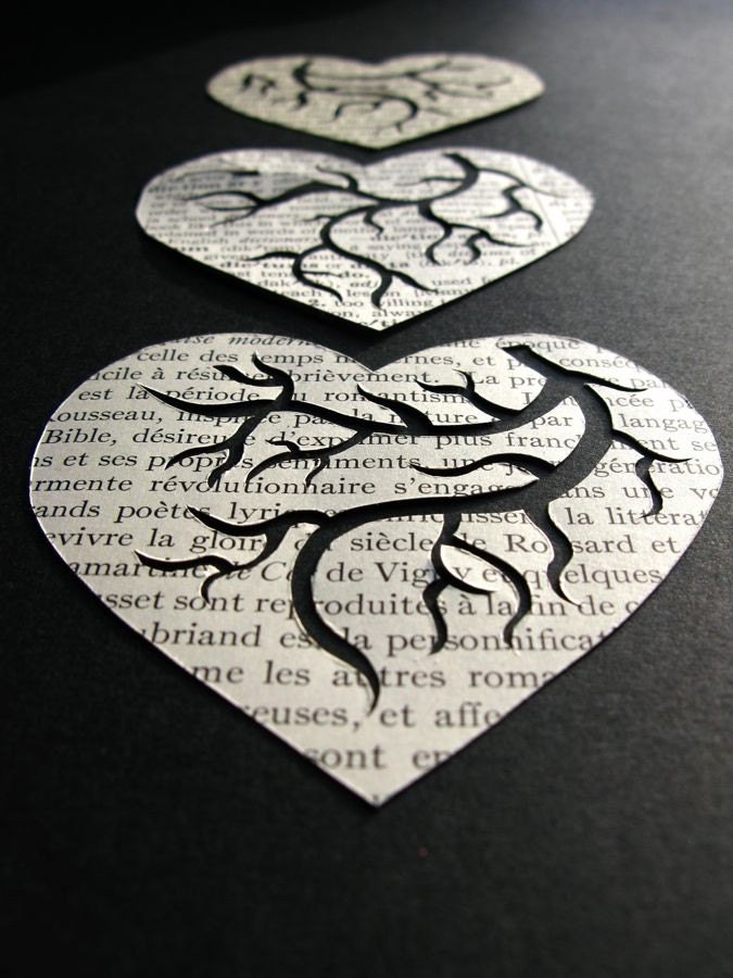Au Coeur du Livre Wooden Block.  Original Hand Cut Paper Art by PaperCutWorks