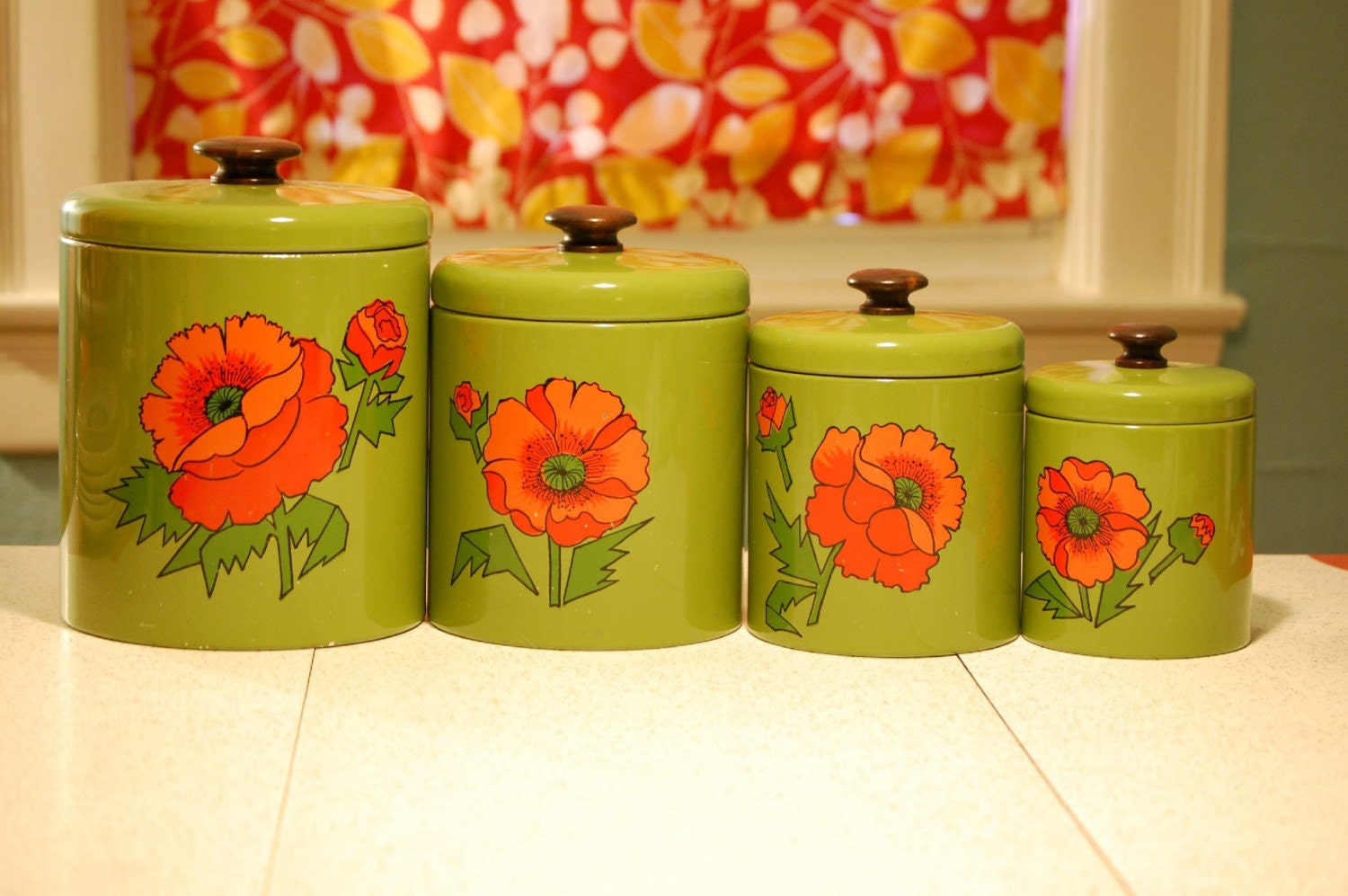 Vintage Ransbury Poppy Tin Canisters FREE SHIPPING