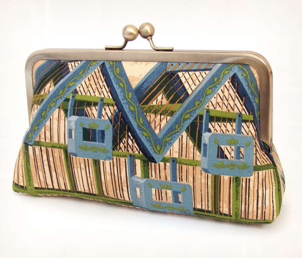 architectural birdcage, silk lined clutch bag