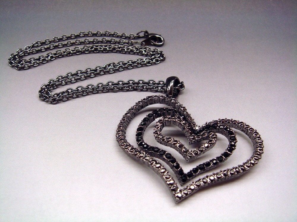 Black Nickel Heart Necklace 21 Inch