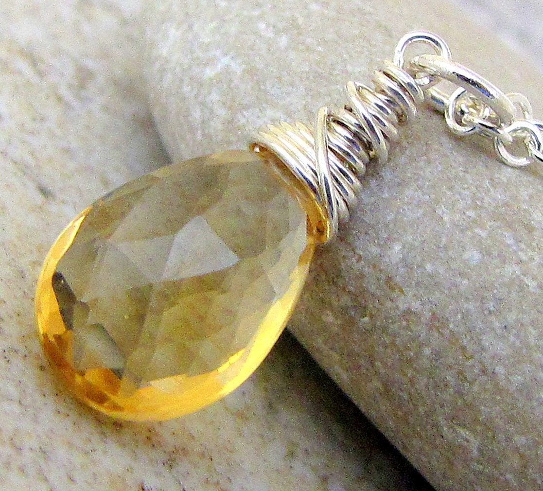 Citrine Wire Wrapped Silver Necklace